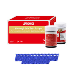 LeftyChoice hemoglobin test strips – close-up of 50 pieces for at-home testing.