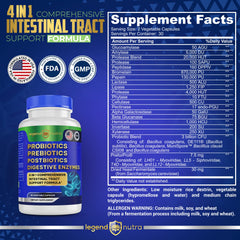 Legend Nutra bottle with meals scene suggesting postbiotic support with food.