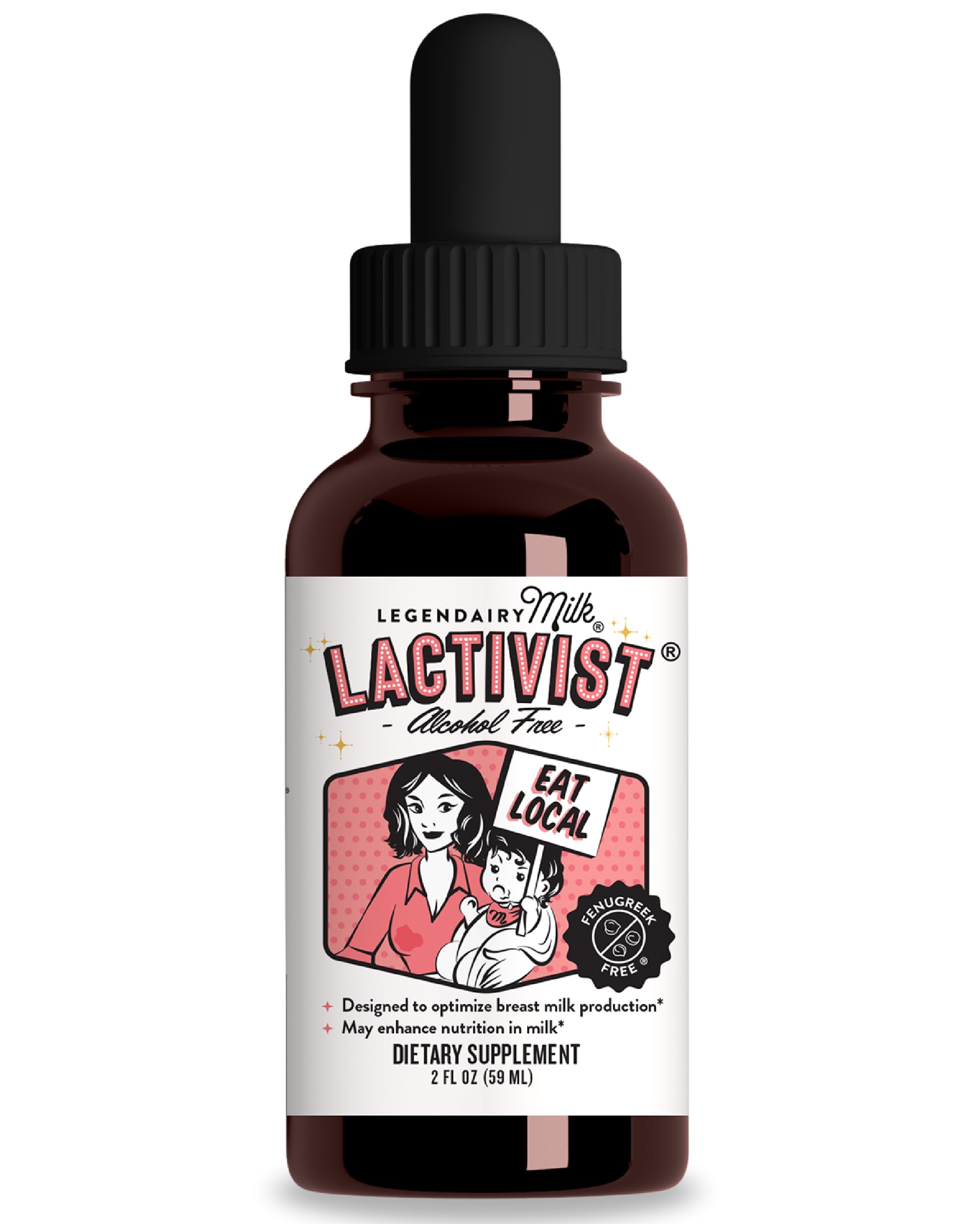Legendairy Milk Lactivist Drops bottle front showing lactation support with organic torbangun