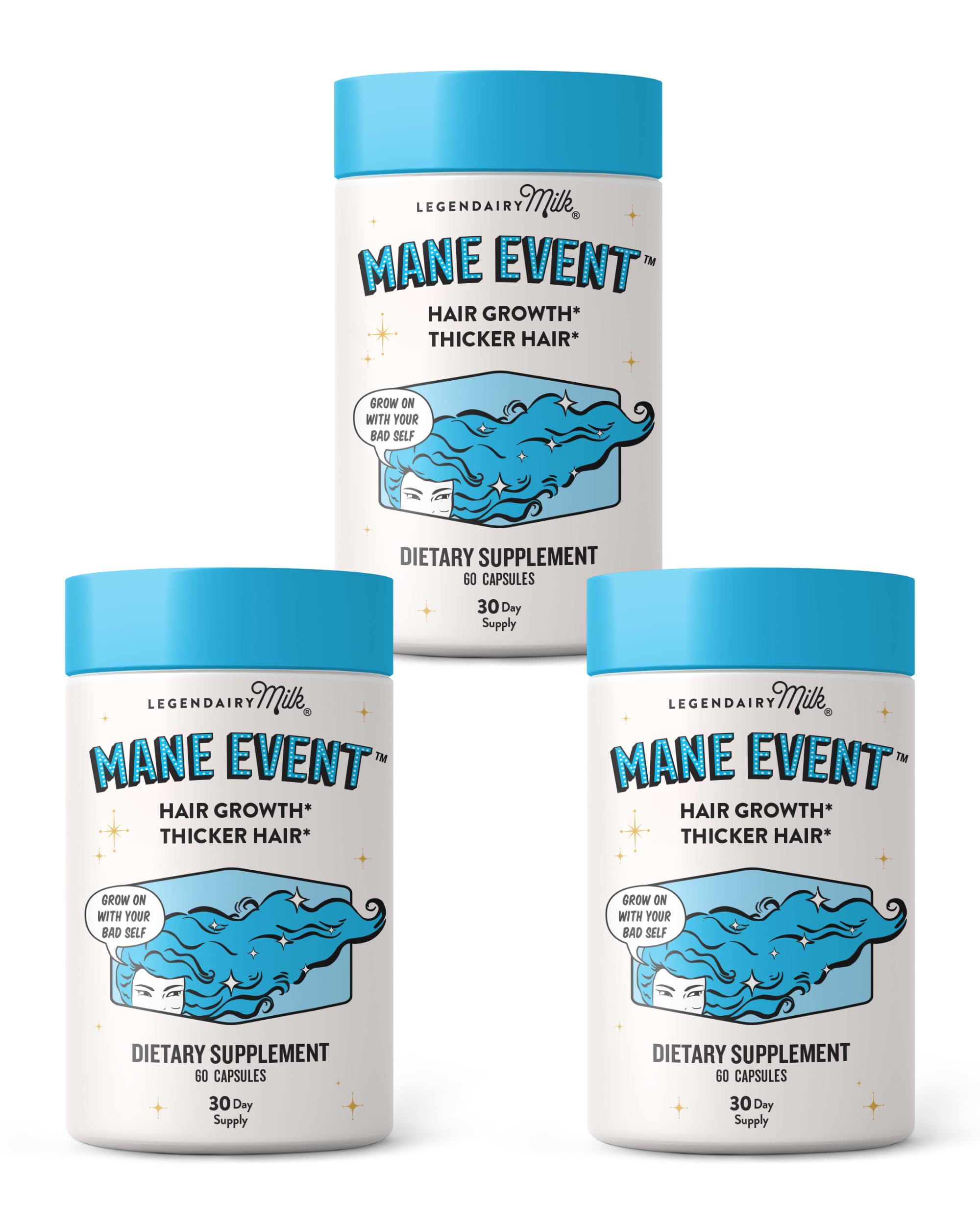 Legendairy Milk Mane Event bottle front for everyday-use capsules.
