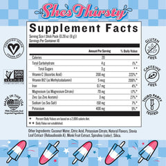 Legendairy Milk She’s Thirsty hydration packet dissolves in water for balanced electrolytes.