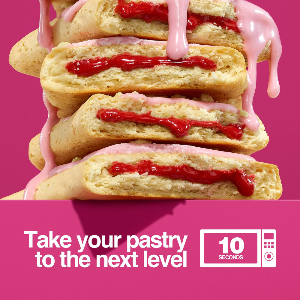 Legendary Foods 8-pack Cherry Crumble Pastry on desk—quick energy boost.