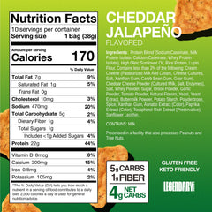 Legendary Foods Cheddar Jalapeño Protein Chips closeup-crisp—tasty texture for keto-friendly snacking.