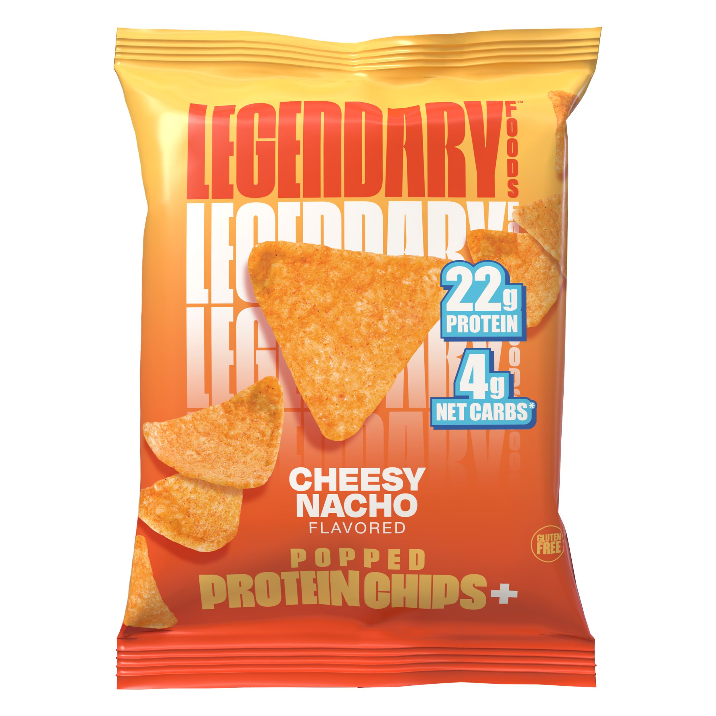 Legendary Foods Cheesy Nacho Chips tortilla-crisp image showcases keto-friendly, low-carb snacking.