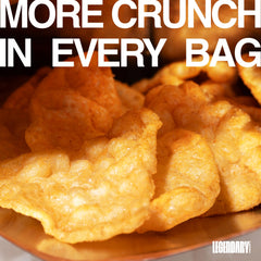 Legendary Foods Cheesy Nacho Chips dips-serve image suggests perfect dipping snacking.