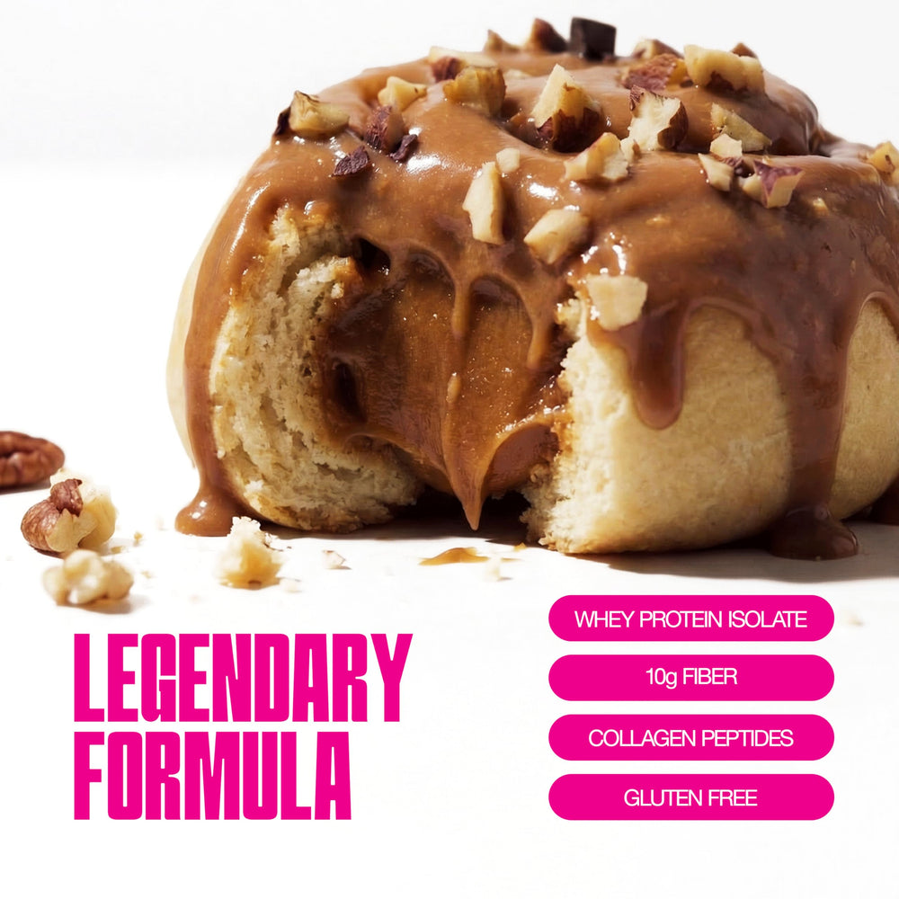 Legendary Foods Cinnamon Roll 22g bar, keto-friendly snack for on-the-go.