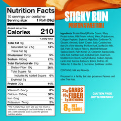 Legendary Foods Cinnamon Roll 22g bar nutrition facts shown, gluten-free and keto-friendly.