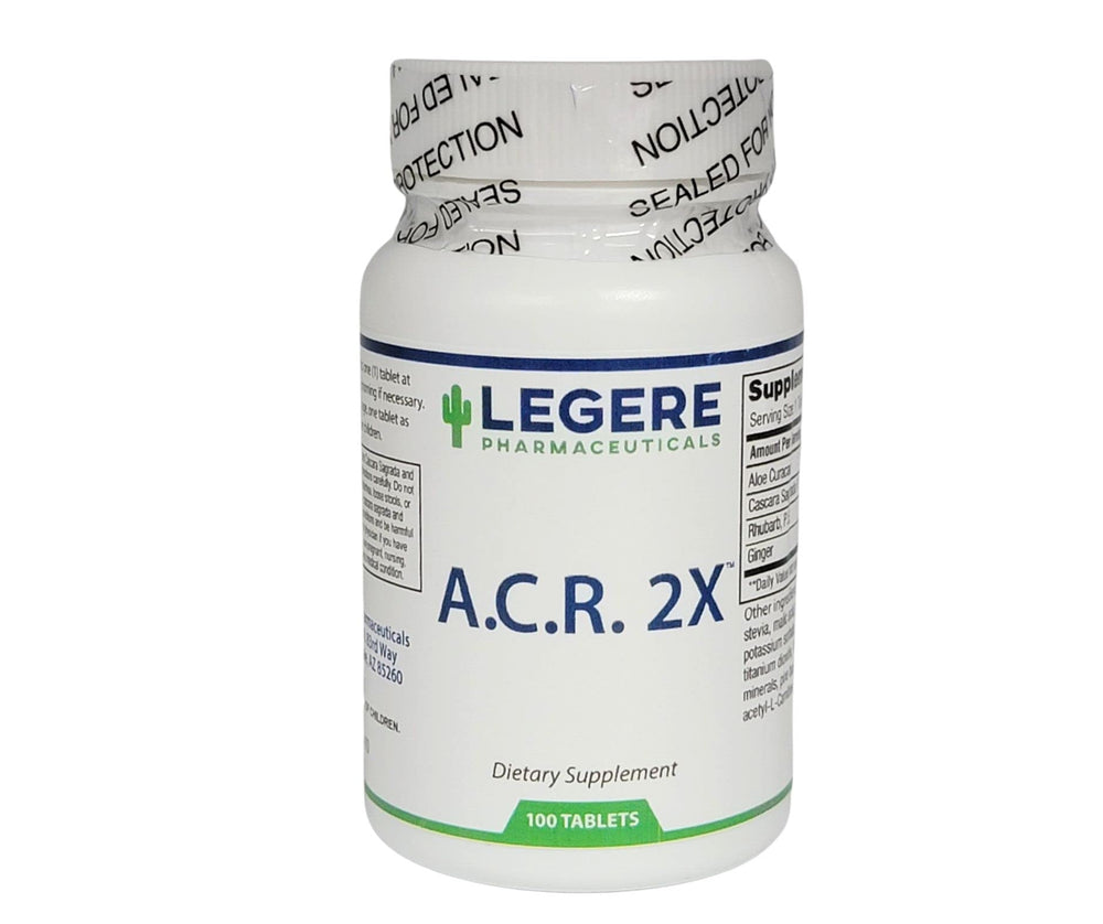 Legere A.C.R 2X bottle label visible, herbal blend highlighted.