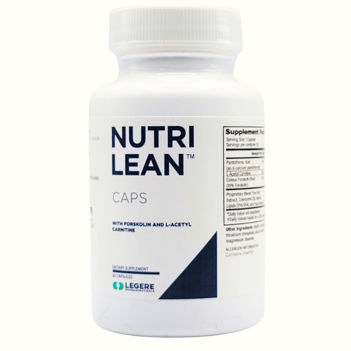 NutriLean bottle front view by Legere Pharmaceuticals suggesting daily energy support.
