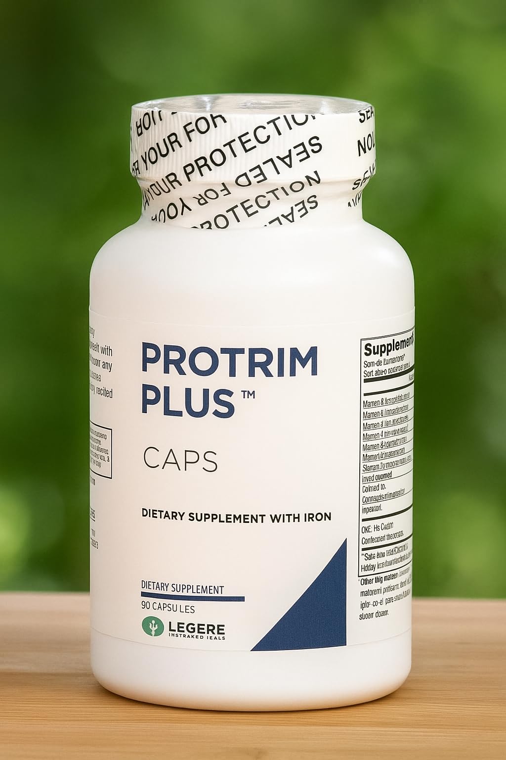 Legere Protrima Plus capsules-dosing shown for a daily wellness routine.
