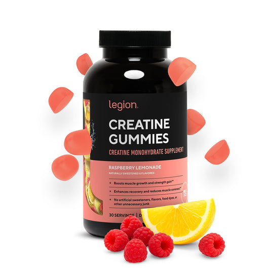 LEGION Creatine Gummies lemon bottle for convenient daily fueling