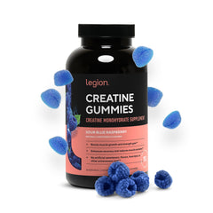 LEGION Creatine Monohydrate Gummies bottle for convenient workouts.