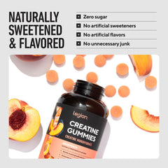 Label shows 5 g creatine per serving in LEGION gummies.