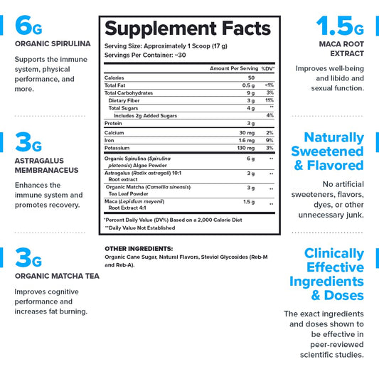 LEGION Genesis Greens scoop dispensing measured greens and adaptogens.