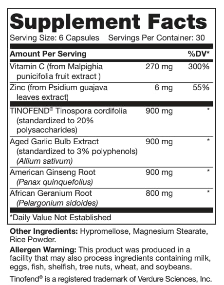 LEGION Immune bottle back view with dosage and supplement facts
