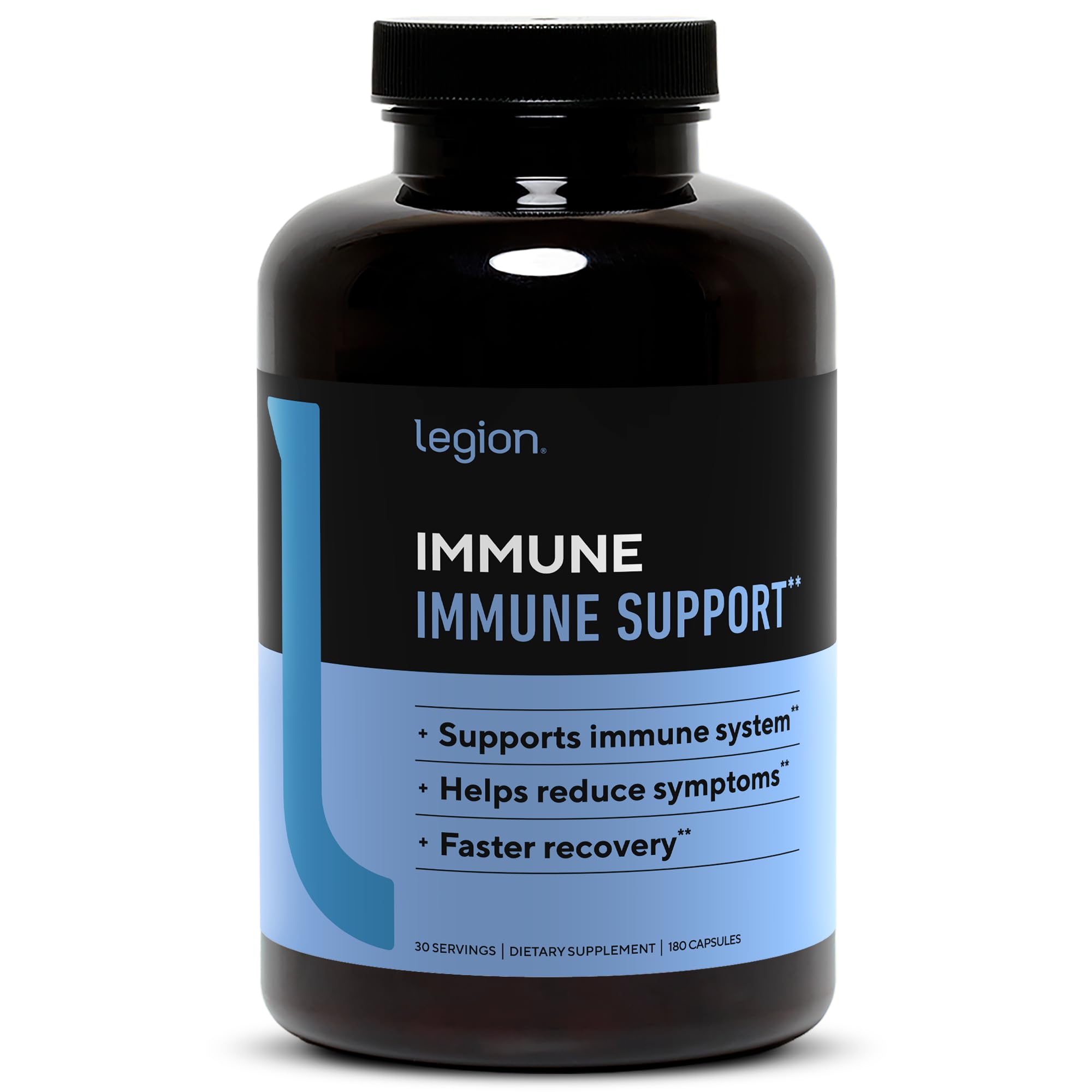 LEGION Immune bottle front view showing packaging for daily immune support