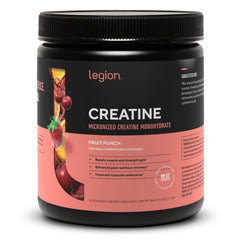 LEGION micronized creatine monohydrate powder bottle supports post-workout recovery