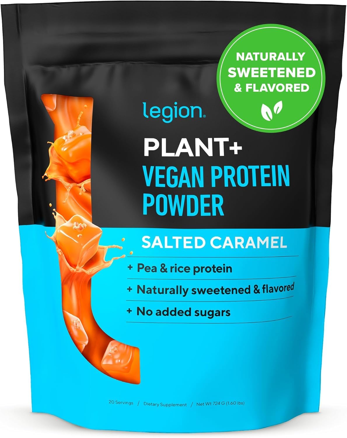 LEGION Plant+ Protein tub front showing convenient dairy-free protein for workouts