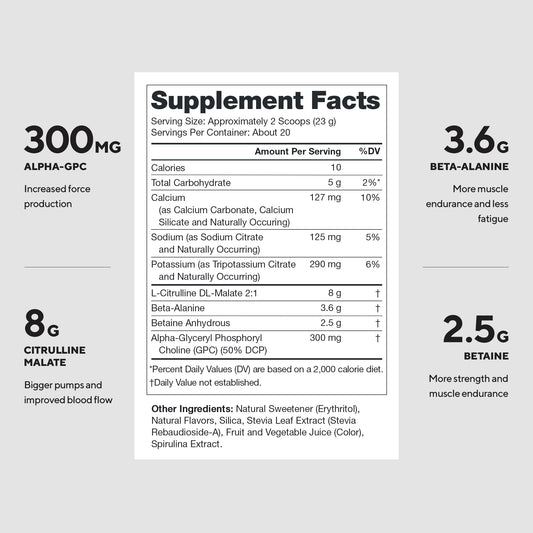LEGION Pulse bottle back label with transparent ingredients and dosing