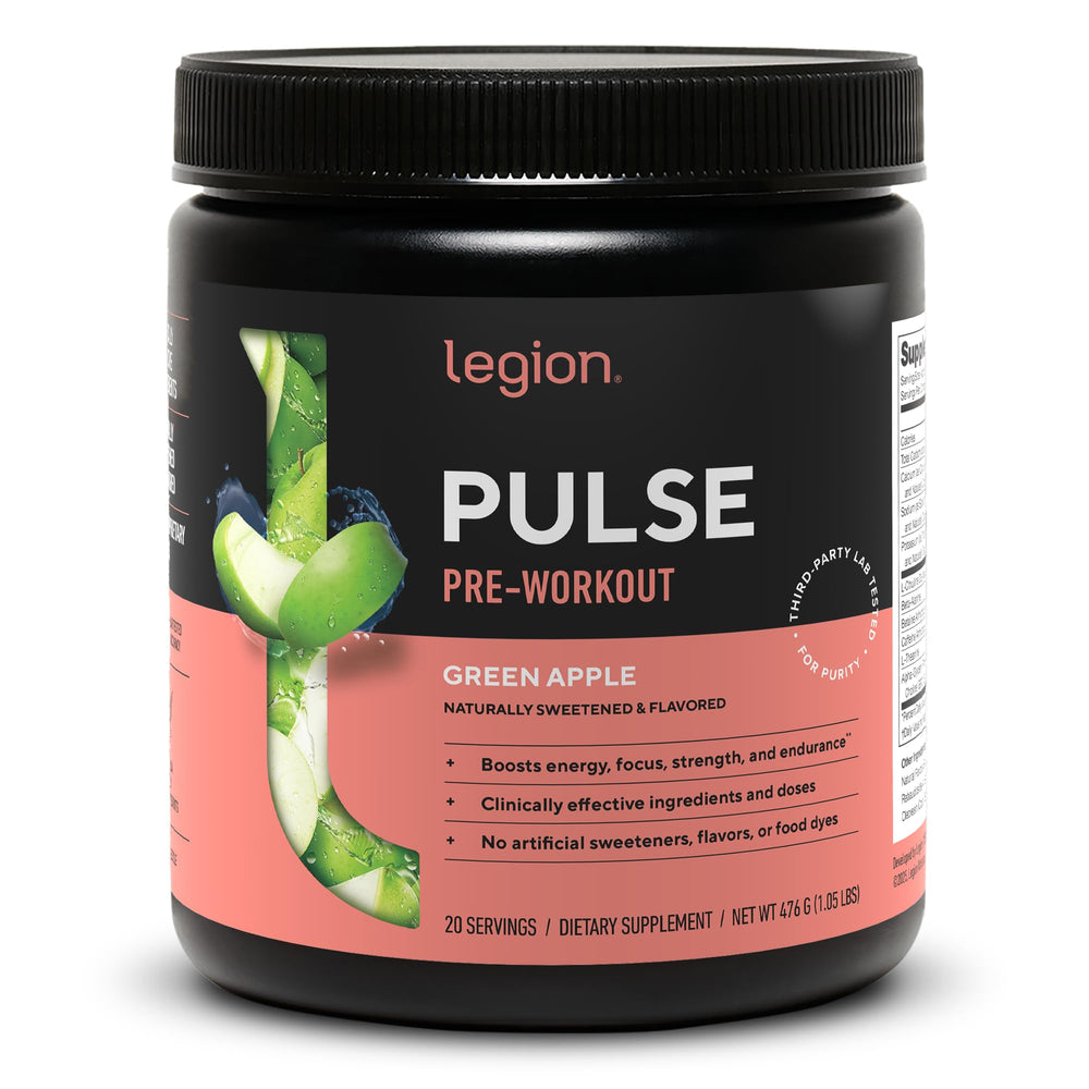 LEGION Pulse bottle closeup showing clean label and natural sweetness