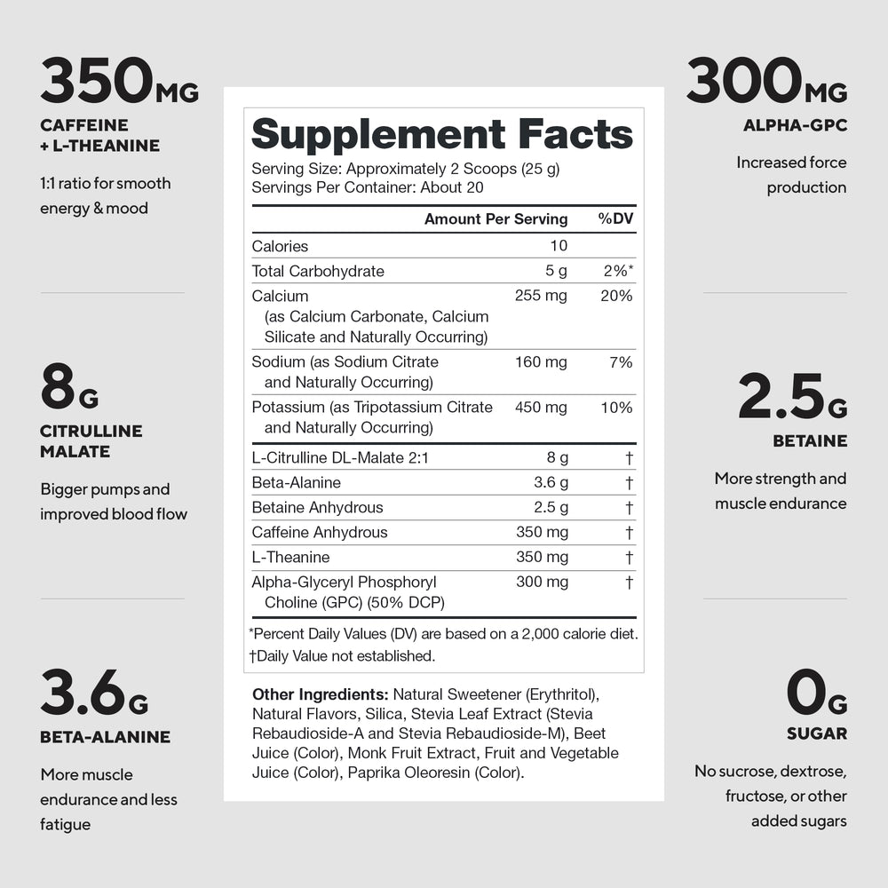 Pulse label highlights natural sweeteners and no artificial additives for a clean formula.