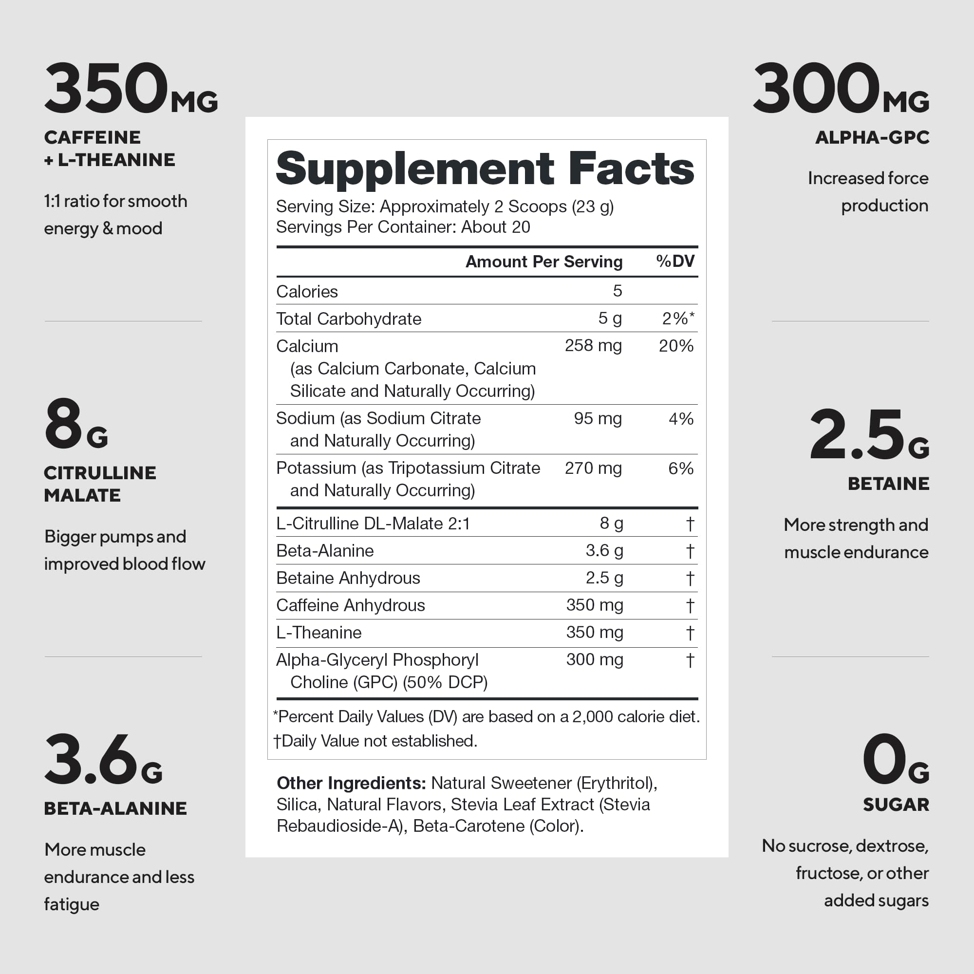 LEGION Pulse Pre Workout Tropical Punch tub label highlights clean, natural ingredients