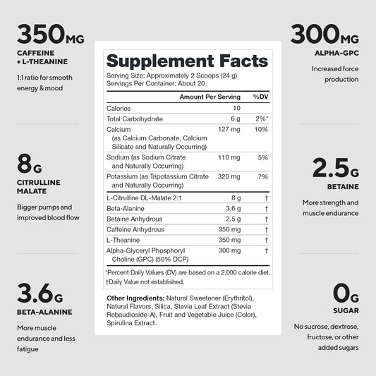 LEGION Pulse Pre Workout scoop beside glass, signaling convenient dose for focused sessions.