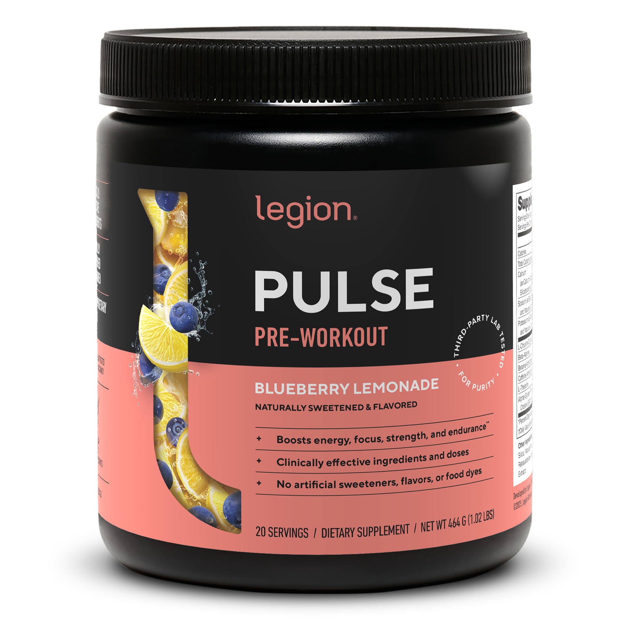 LEGION Pulse pre workout tub front view signals strong training energy
