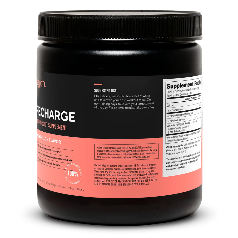 LEGION Recharge ingredients illustration highlights the three key components.