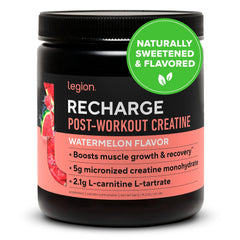 LEGION Recharge watermelon powder tub for post-workout recovery and muscle support.