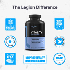 LEGION Vitality packaging on display for a complete wellness routine.