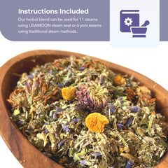 Close-up of Chamomile and Comfrey in Leiamoon blend for gentle self-care.