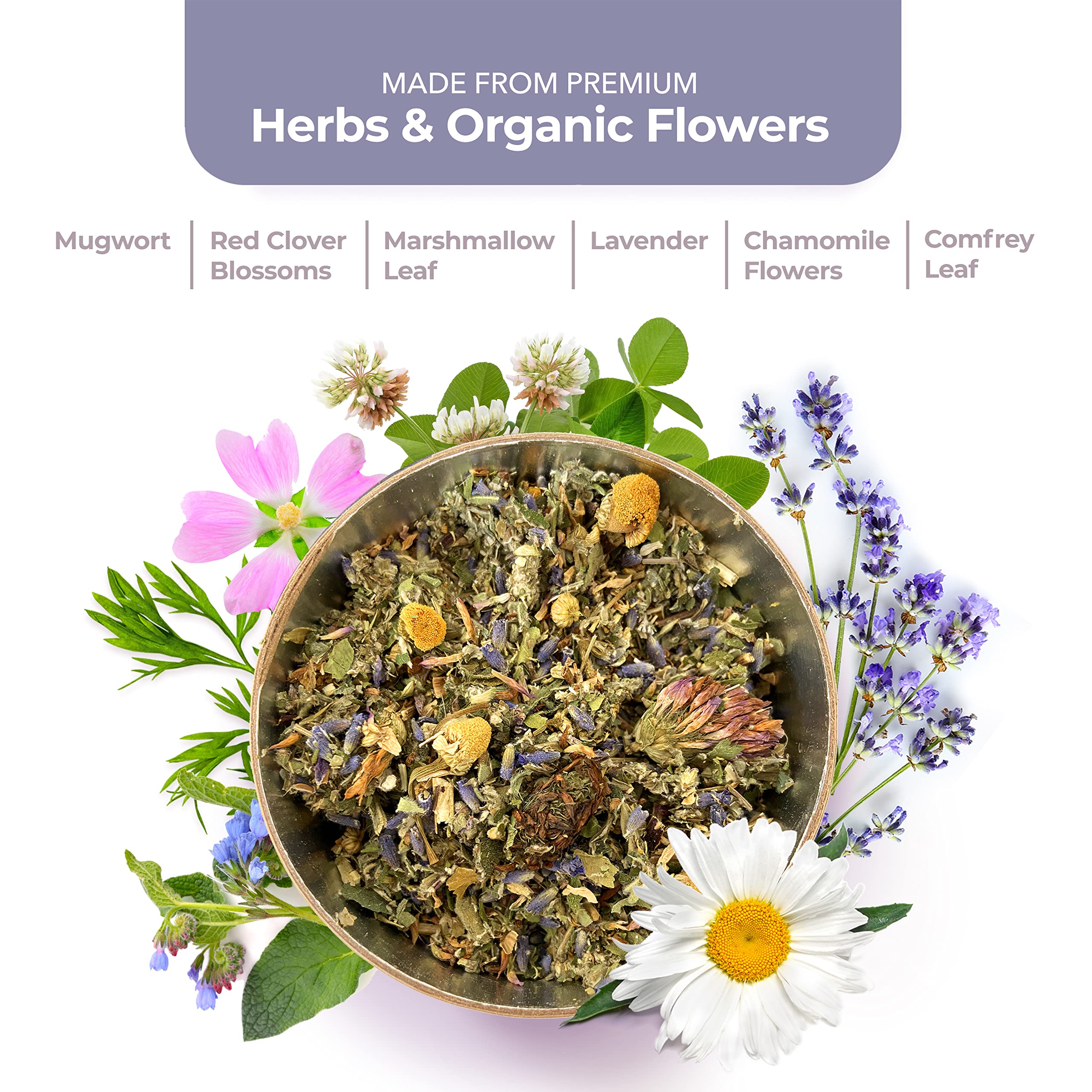 Leiamoon Wisdom Blend herb basket showcasing hand-harvested botanicals.
