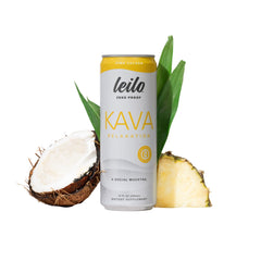Leilo Kava Pina Colada can front view, sugar-free non-alcoholic tropical option