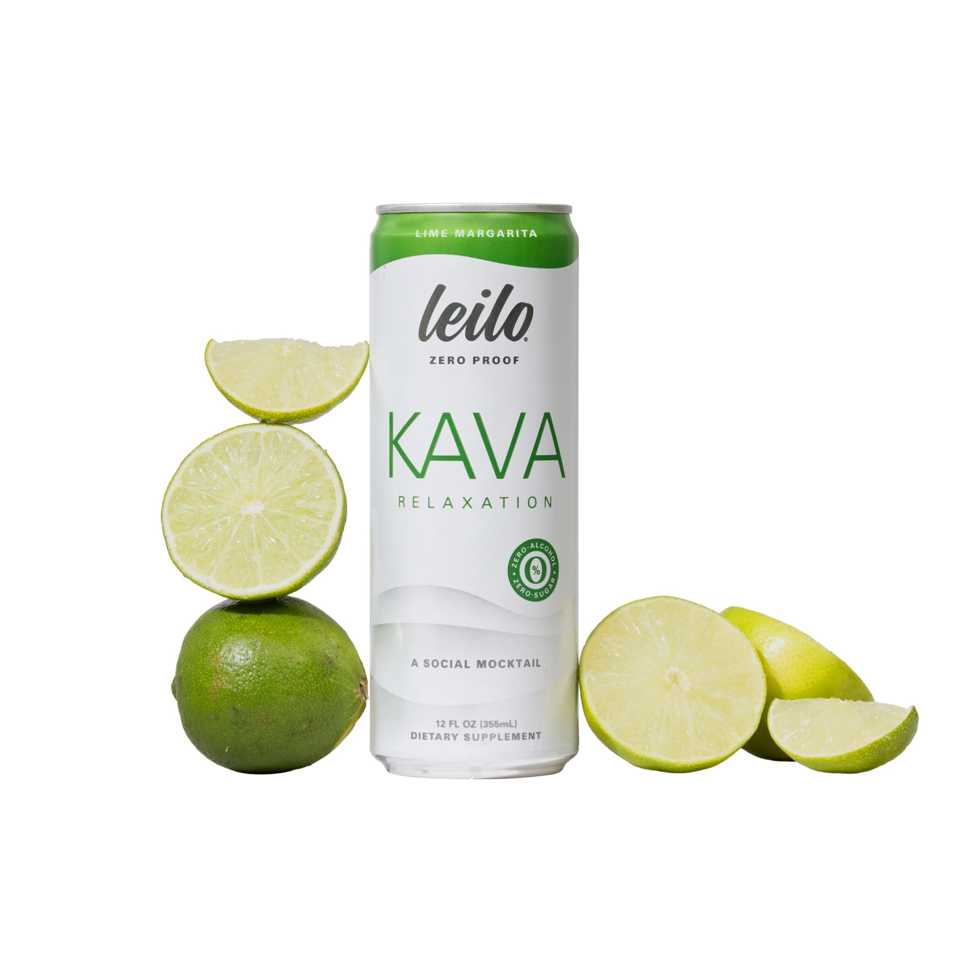 LEILO kava-powered lime margarita pack of 12 cans for convenient sugar-free sipping