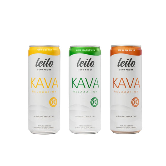 Leilo mocktail variety pack can on a bar setup, sugar-free and non-alcoholic option for gatherings.