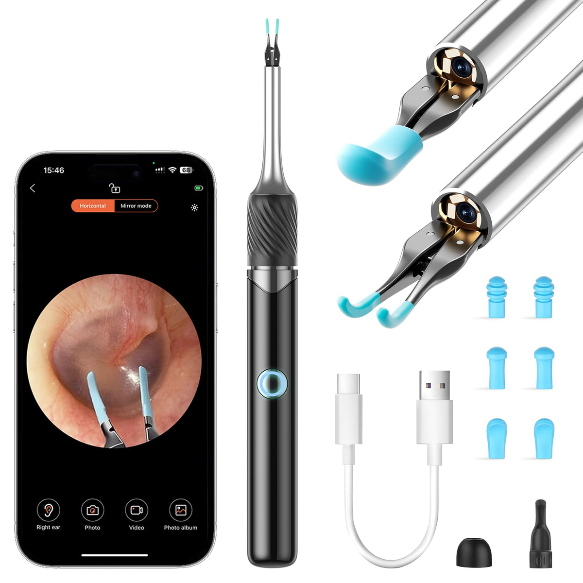 LEIPUT ear cleaner camera with omnidirectional tweezers for clear ear inspection.