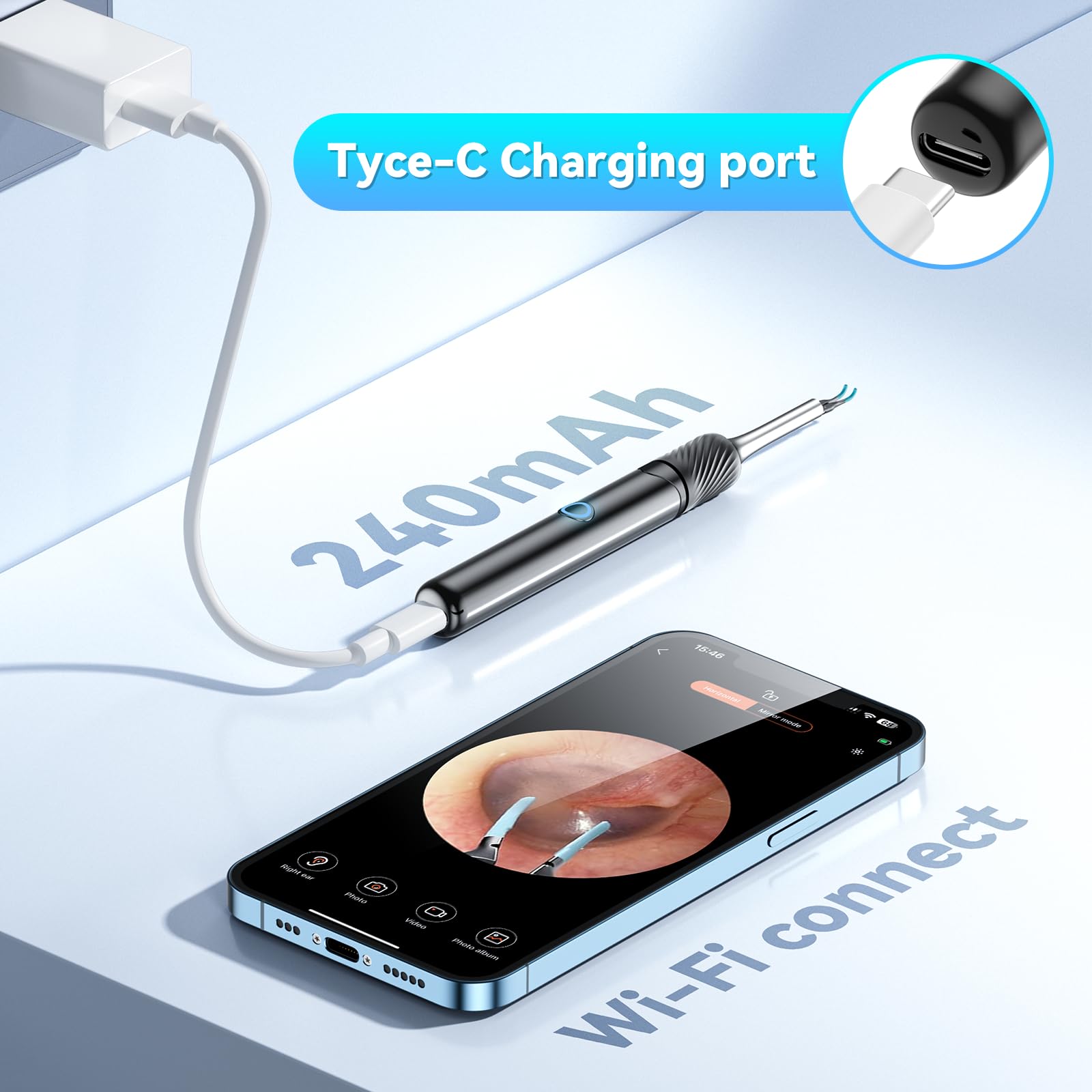 LEIPUT ear cleaner IP67 waterproof otoscope enables safe cleaning after use.