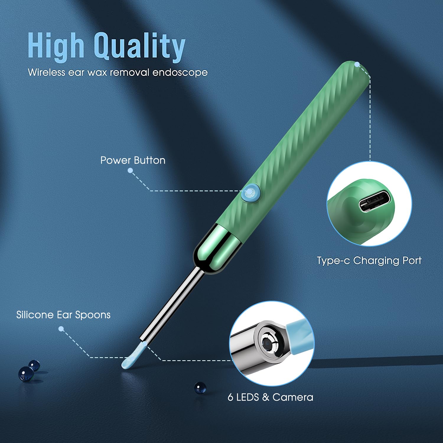 LEIPUT LED light ear camera shows six lights for improved visibility during cleaning