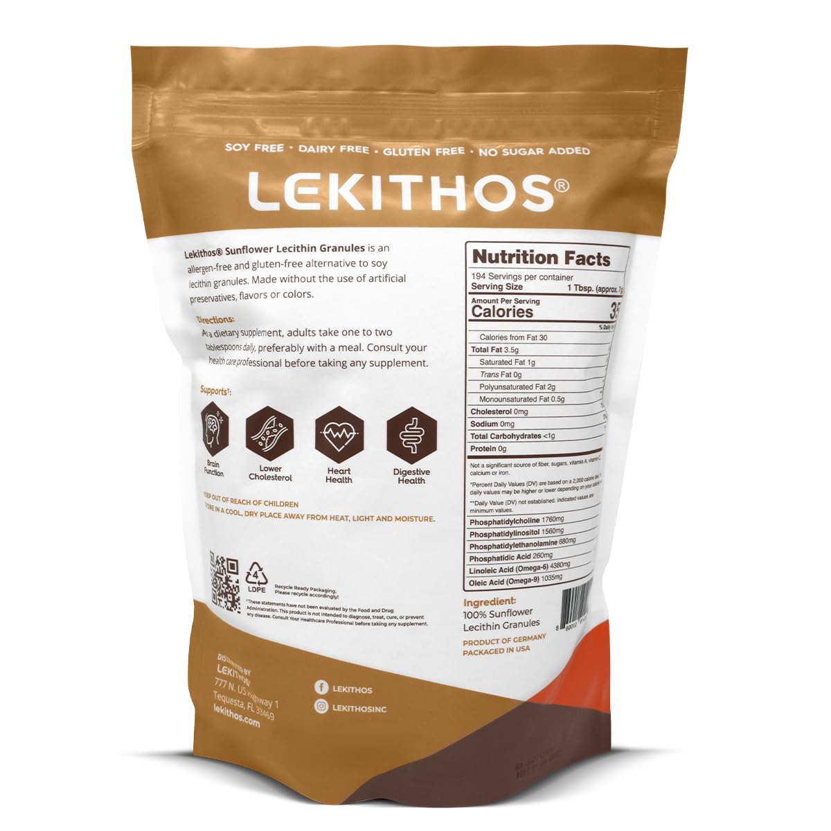 Lekithos sunflower lecithin granules serving scoop highlights versatile daily use