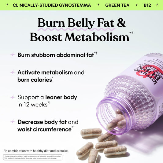 Lemme Burn Belly Fat Capsules label highlighting Actiponin and Jiaogulan benefits