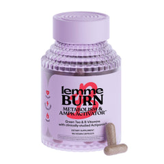 Lemme Burn bottle label highlighting Actiponin Gynostemma and green tea for metabolism support.