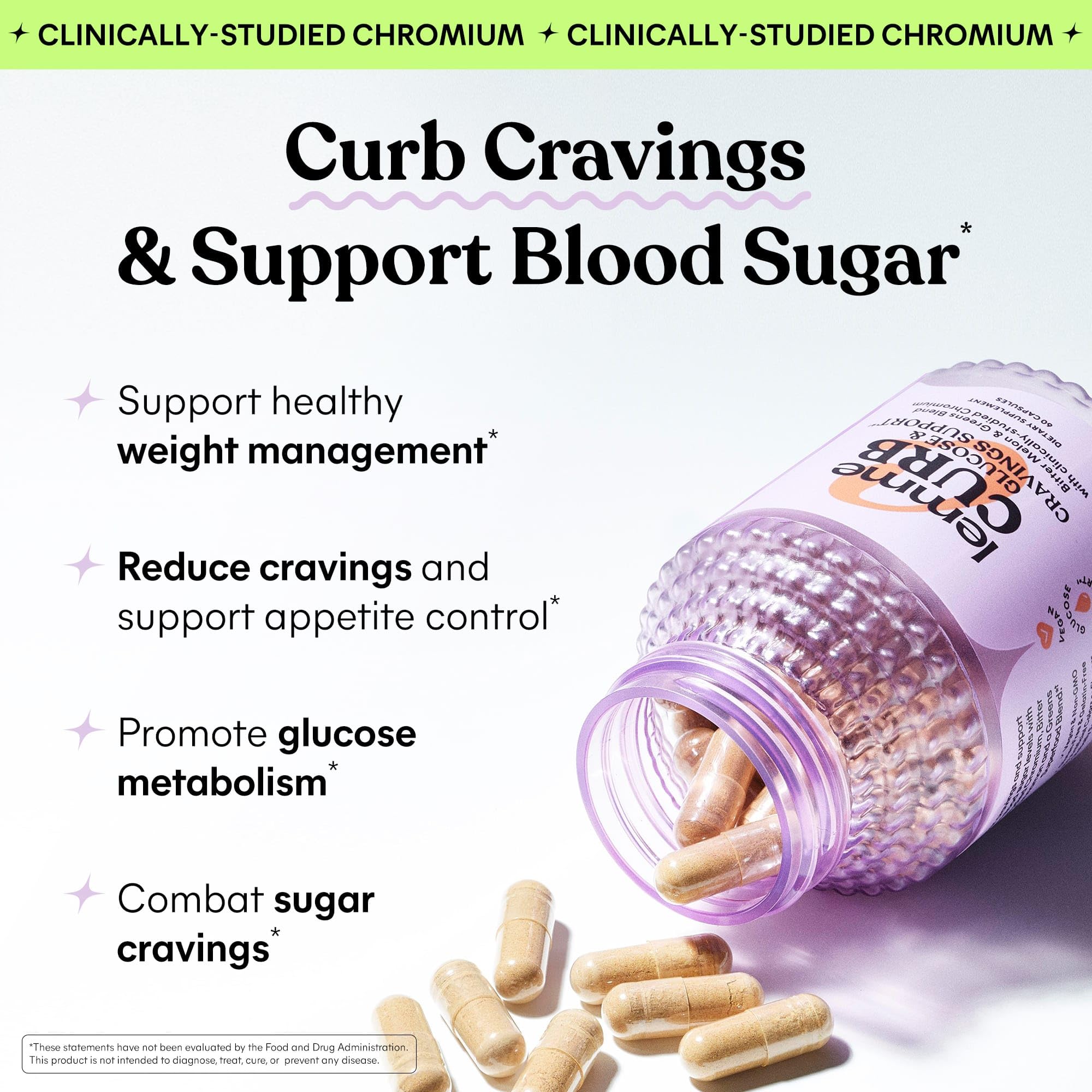 Lemme Curb Cravings bottle pouring capsules for easy daily dose.
