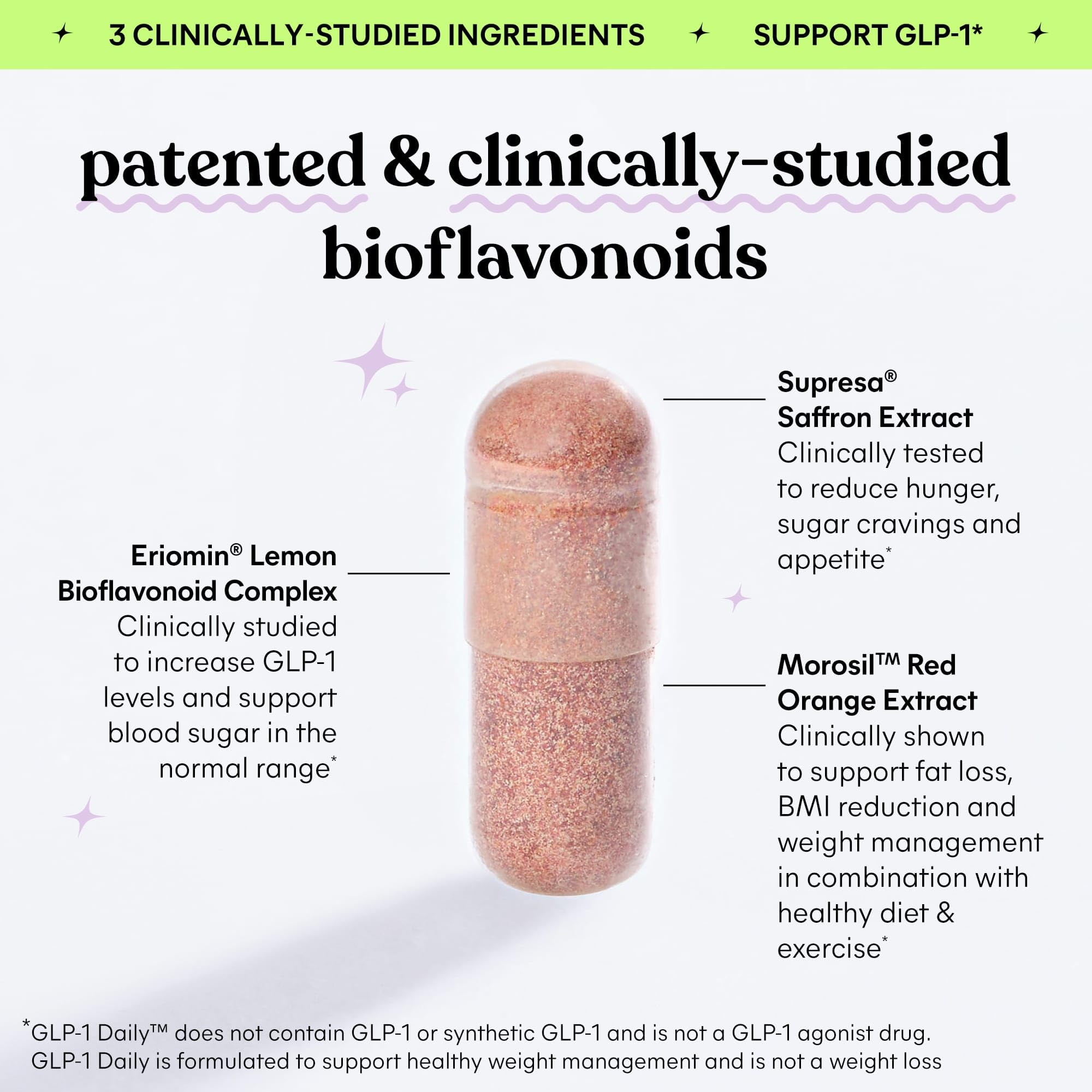 Lemme GLP-1 Daily label close-up featuring Eriomin lemon bioflavonoids