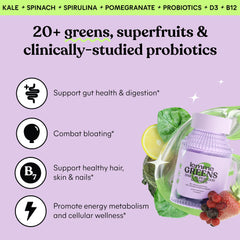 Lemme Greens Gummies back label highlights probiotic blend and vitamins.