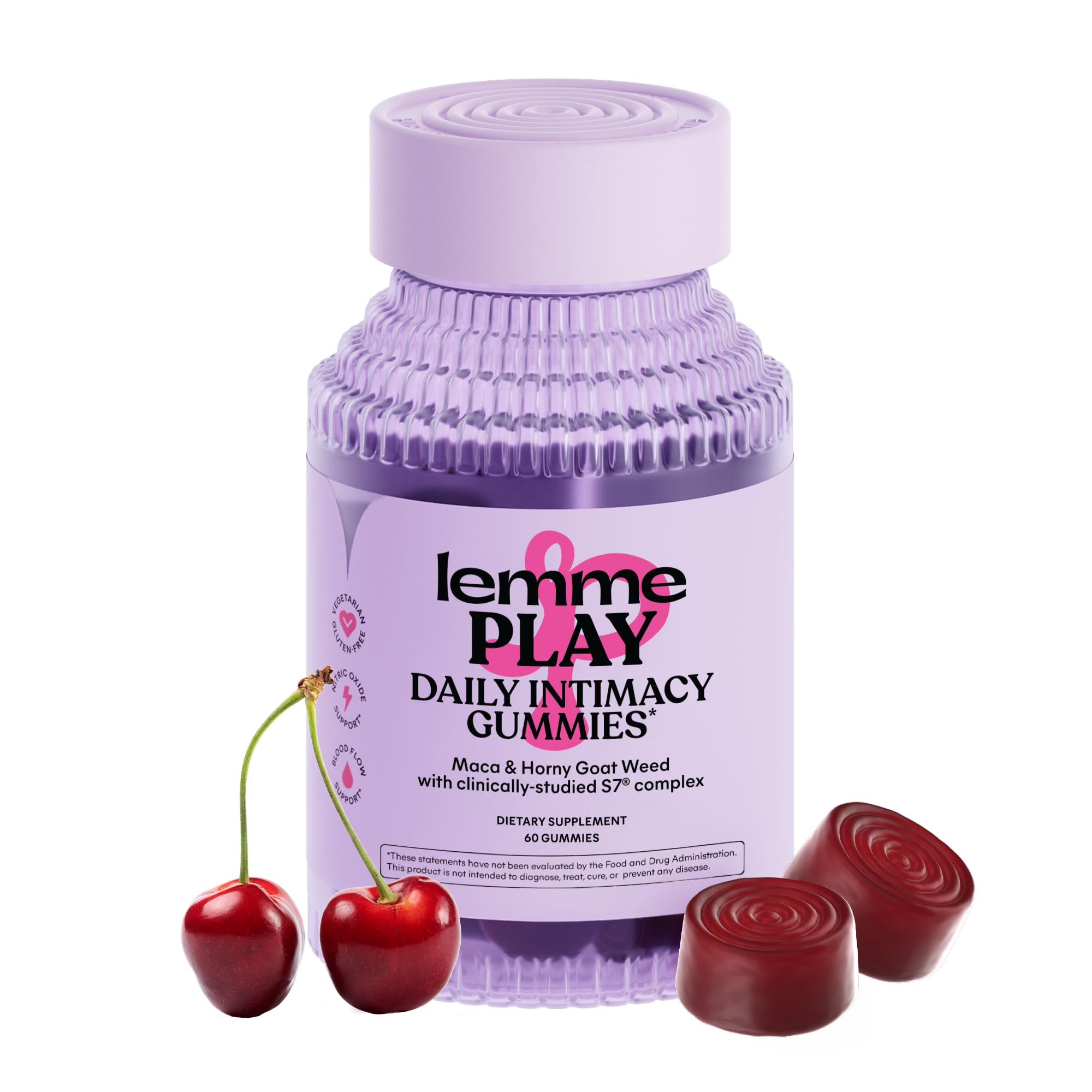 Lemme Play bottle with cherry gummies promotes daily intimate wellness.