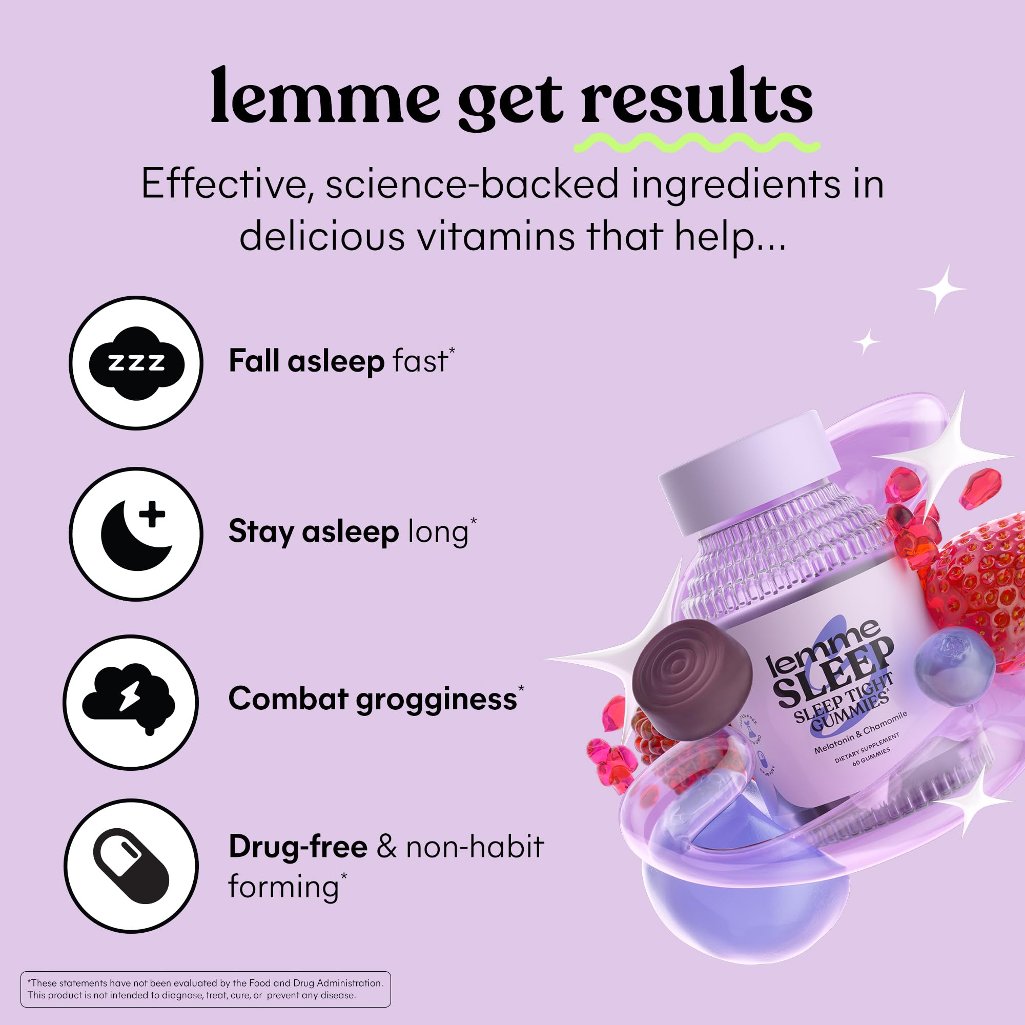 Lemme Sleep elderberry blend gummies for soothing night-time calm.