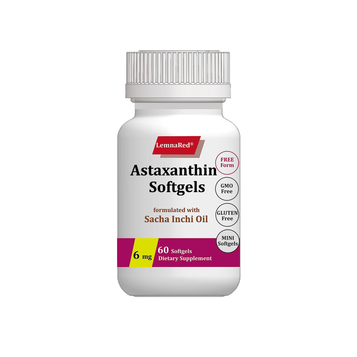 LemnaRed Free-Form Astaxanthin bottle pour demonstrates convenient antioxidant support.