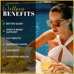 LEMON & CO. organic lemons close-up beside collagen for a citrus-infused routine.