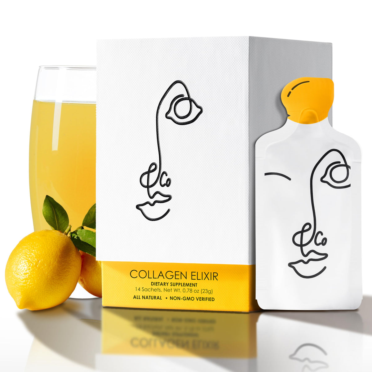 LEMON & CO. liquid collagen bottle ready for a daily skin and hair routine.
